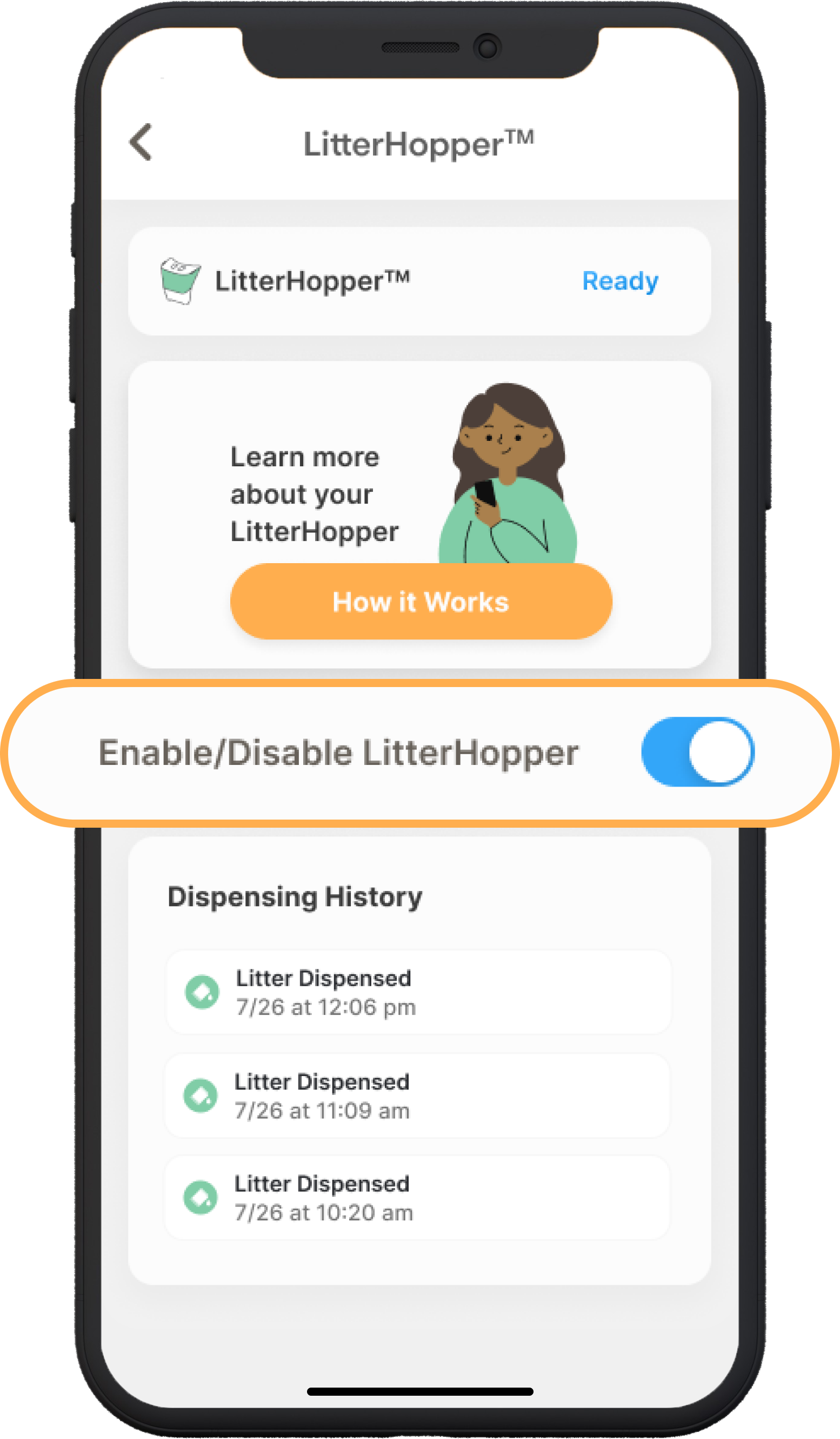 Image of the enable/disable LitterHopper feature in the Whisker app