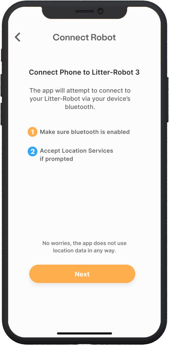 litter robot 3 won't connect to app