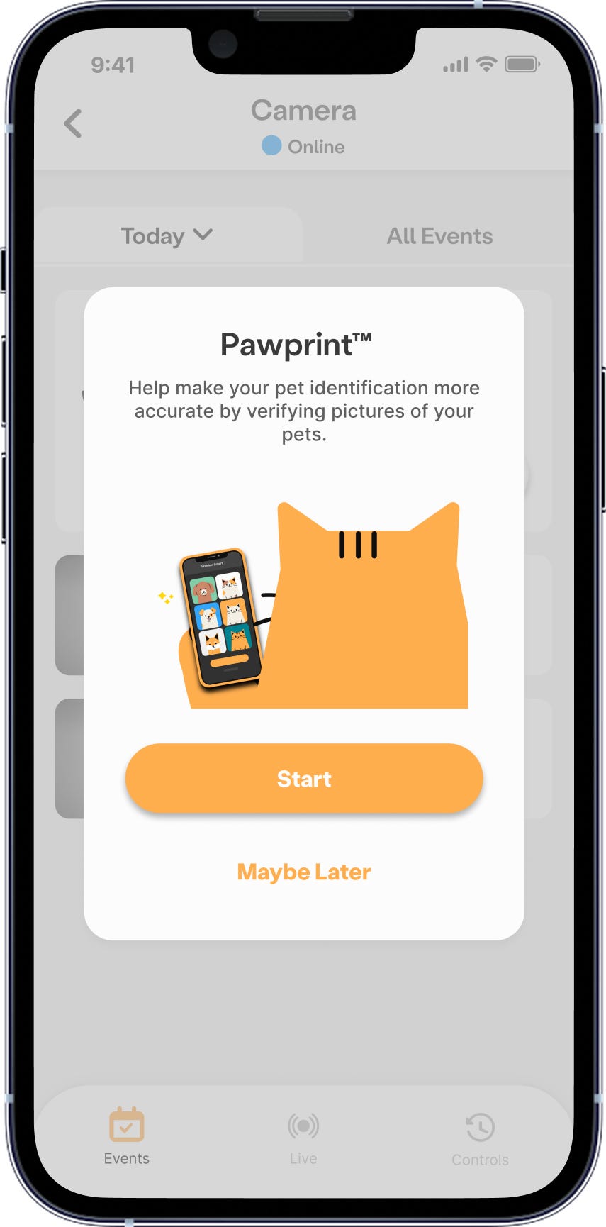 Whisker app screen for beginning PawPrint enrollment