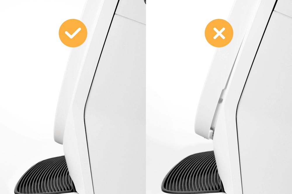 Side view of Litter-Robot bezel incorrect and correct view