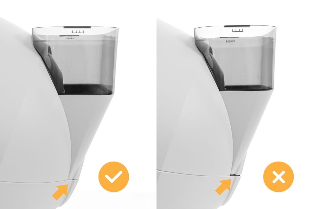LitterHoppper with gap between base to show incorrect and with no gap to show correct
