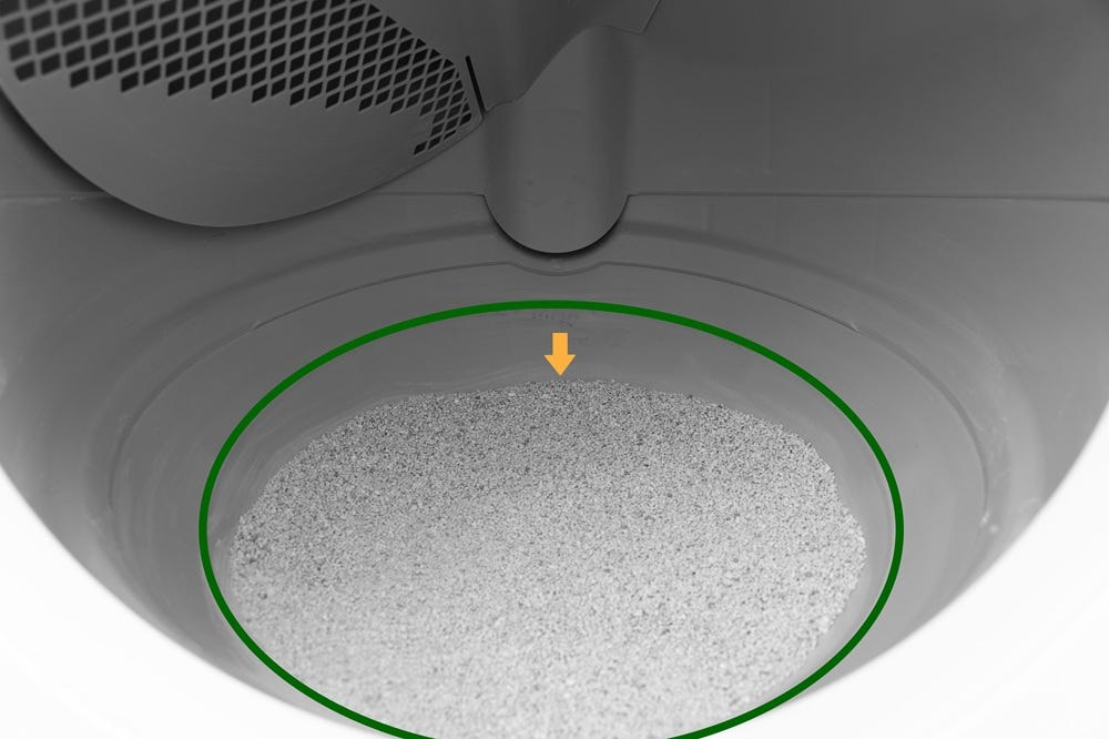 Litter-Robot globe interior with low litter level