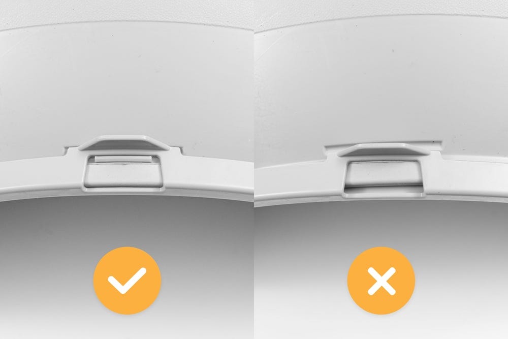 Liner clip installed correctly and incorrectly
